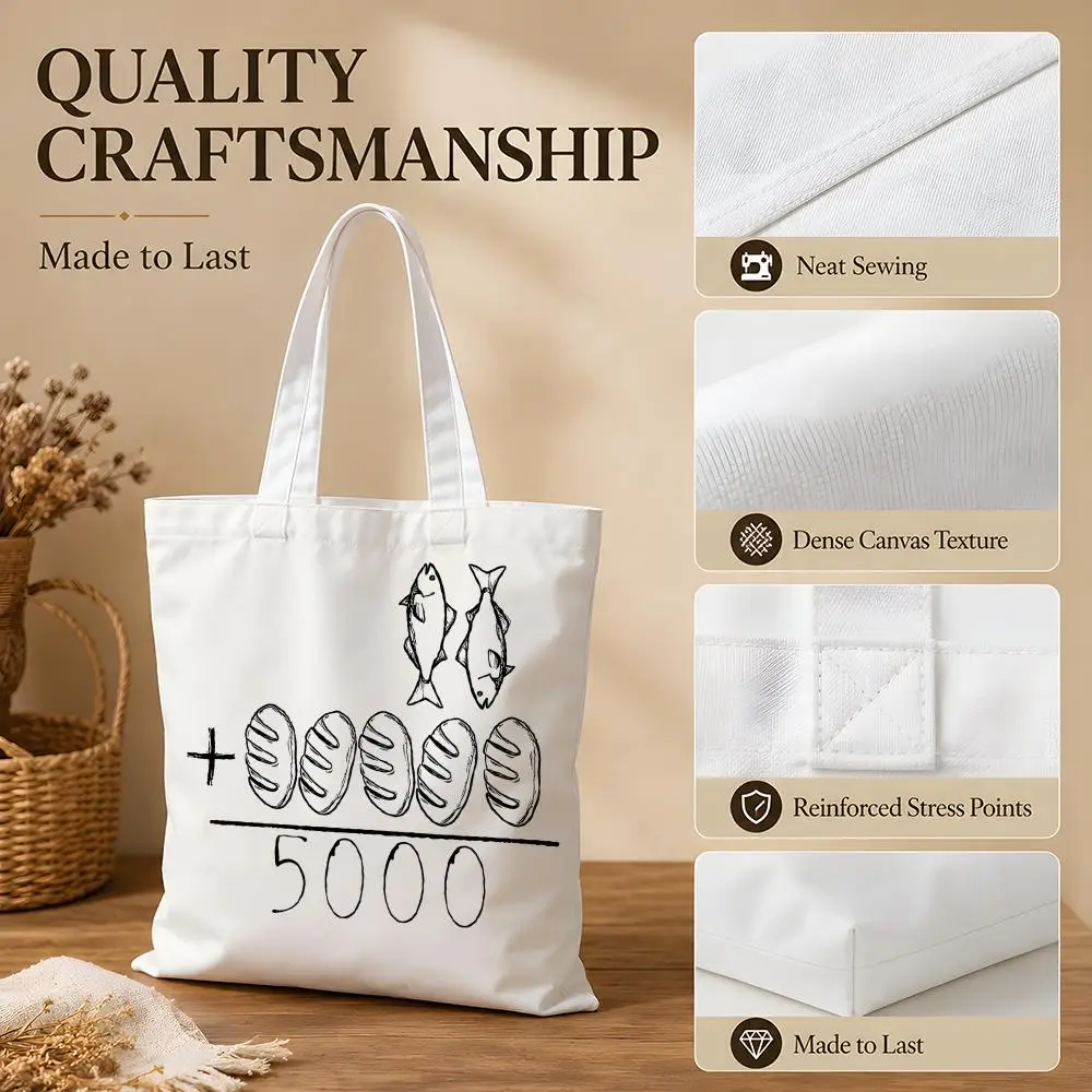 Inspired by Feeding The 5000 Storage Bags Canvas Tote Bag Women Large Capacity Reusable Shopping Shoulder Bag Daily Handbag