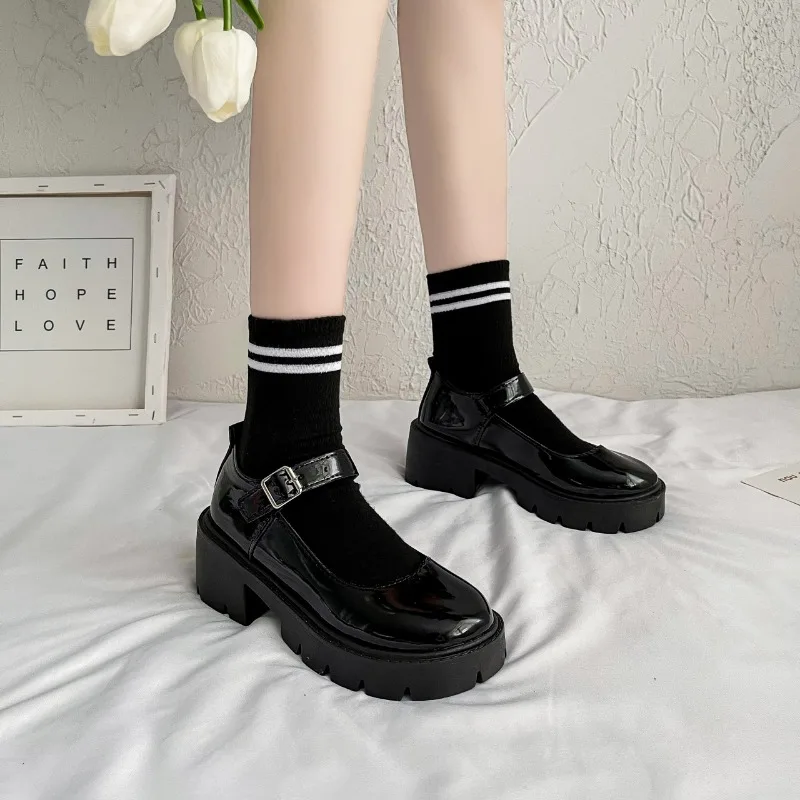 Women Heeled Single Shoes Retro Girls Student Uniform High Heeled Shallow Mouth Low Cut Thick Soled Shoes for Women