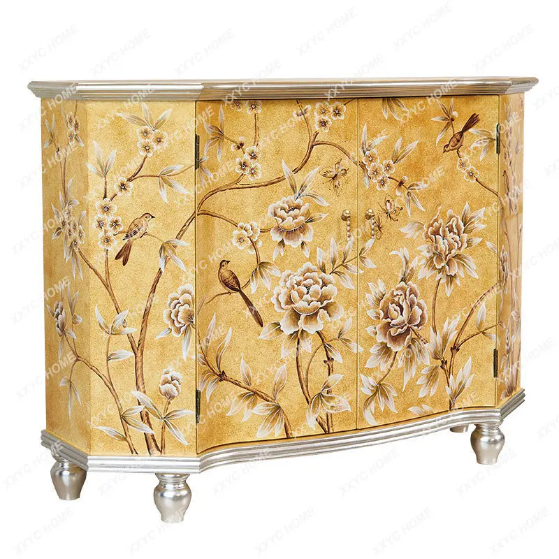 

Yellow Solid Wood Entrance Hall Living Room Decoration Side Storage Sideboard Cabinet