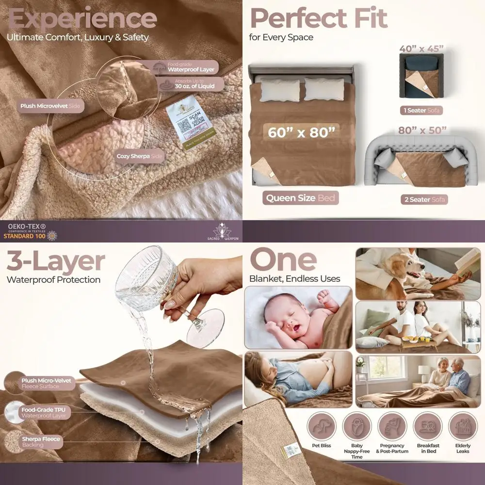 

Впитывающее моющееся одеяло-плед - устойчивое к разливам жидкостей, дорожный размер (бежевый, 40x45)