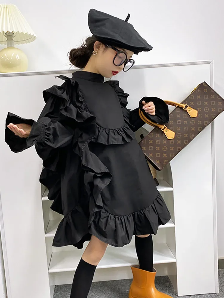 Brand Girls Shirt Dress 8 10 12 years Fashion Irregular Ruffles Dress New Long Sleeve Teenage Clothes