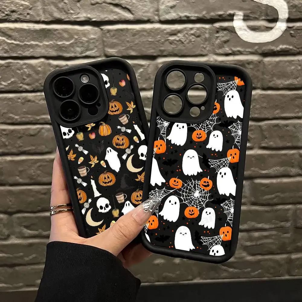 

Halloween Pumpkin Ghost Phone Case For iPhone 17 16 15 14 13 12 11 Pro Max 16E Plus INS Soft Cover