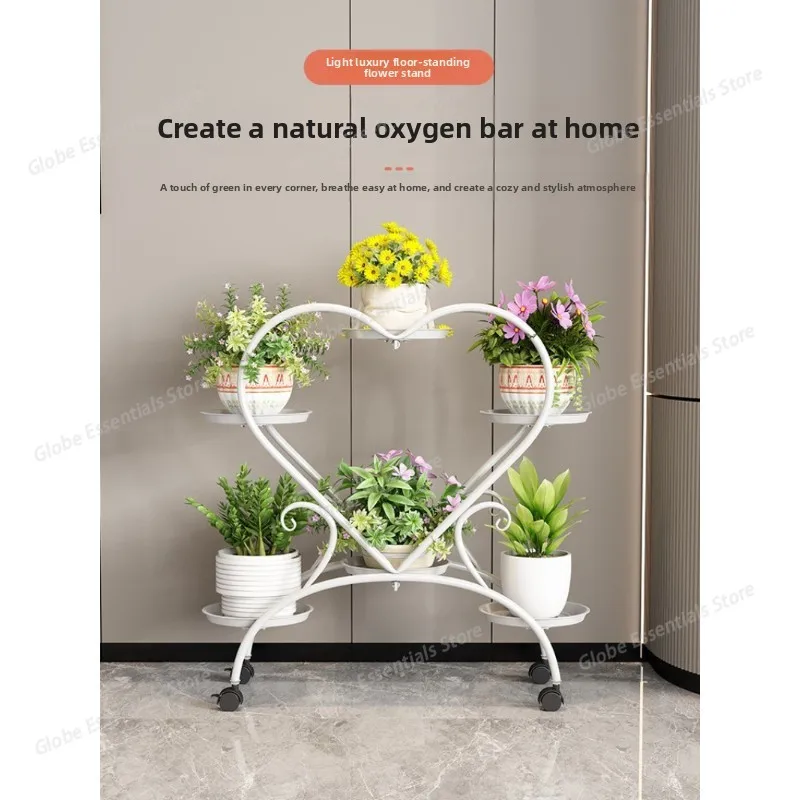 

Metal Plant Stand Planter Shelf Floor-Standing Flower Pot Stand Living Room Movable Iron Multi-layer Flower Pot Display Rack