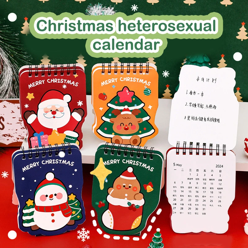2024 Christmas Desk Calendar Mini Cartoon Cute Patterns Table Calendar Creative Desktop Decorations Daily Planning Small Monthly
