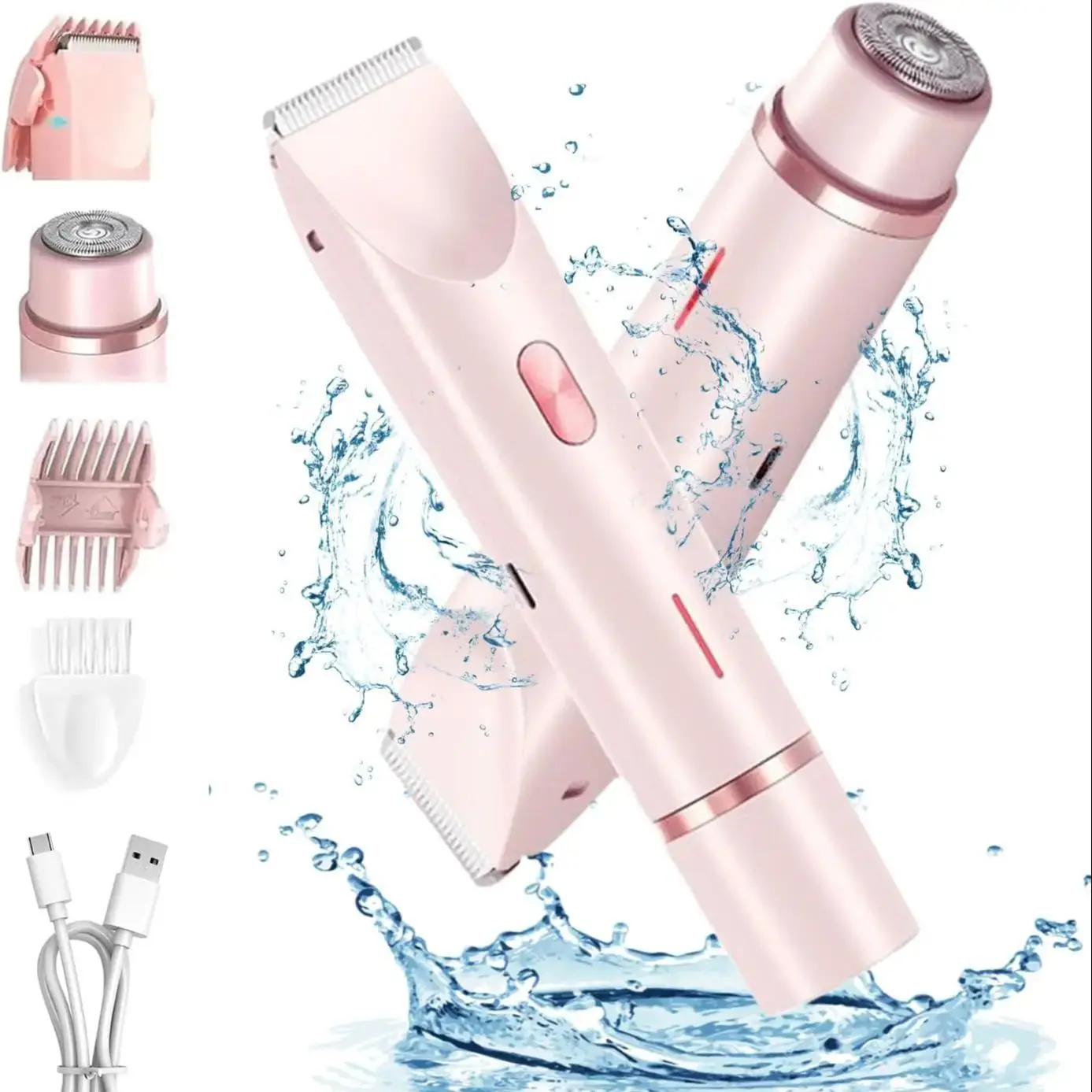 Maquinillas de afeitar eléctricas 2 en 1 para mujer, recortador de Bikini, afeitadoras faciales, depilación para axilas, piernas, recortador corporal para mujer, impermeable, indoloro