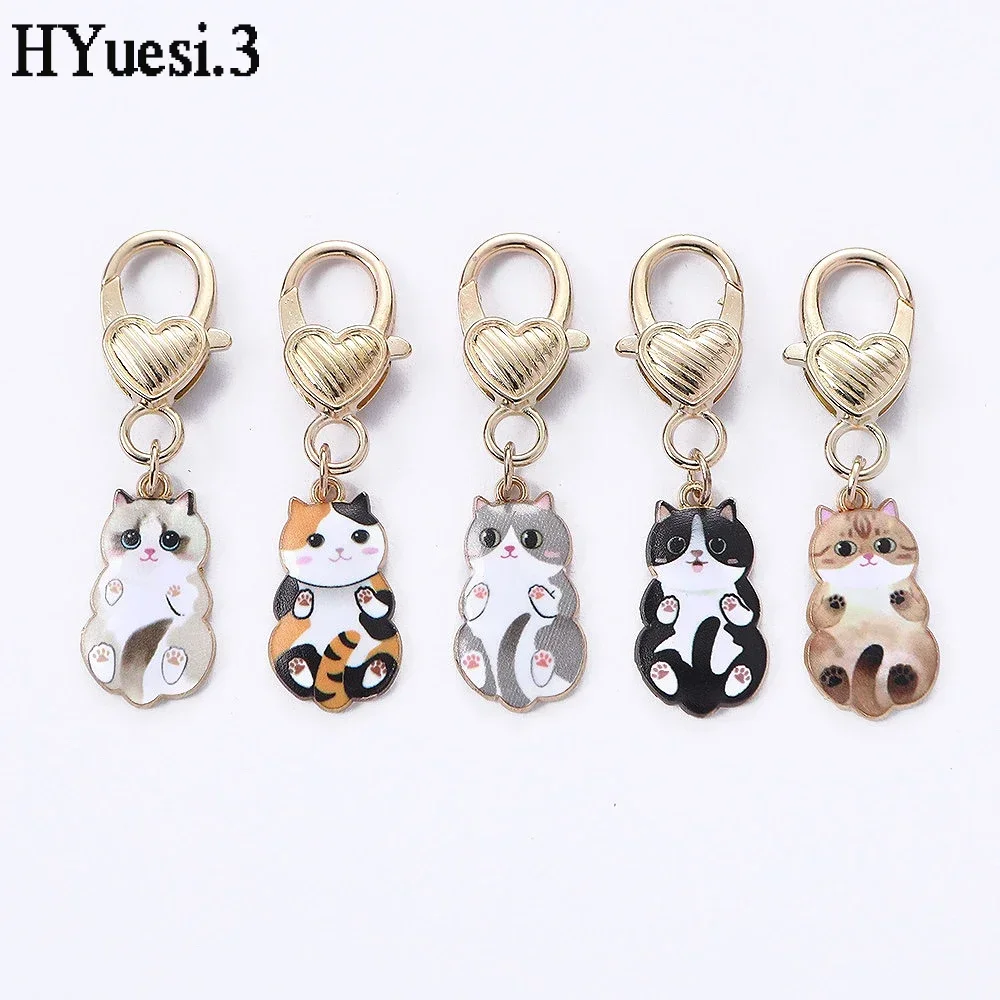 Cartoon Cat Keychain Kawaii Metal Kitty Animal Charms With Key Holder For Women Girls Purse Bag Backpack Earphone Ornaments