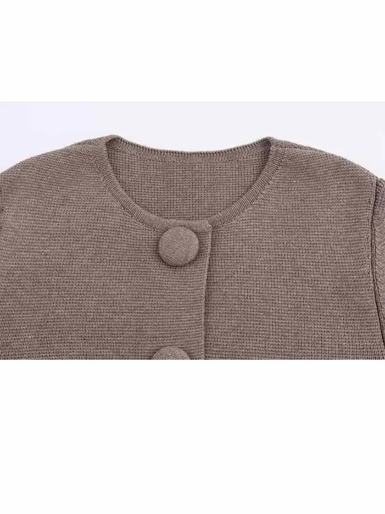 

HH New Woman Winter Fashion Round Neck Loose Single Breasted Long Sleeves Knitting Short Coat Female Casual Keep Warm Coat