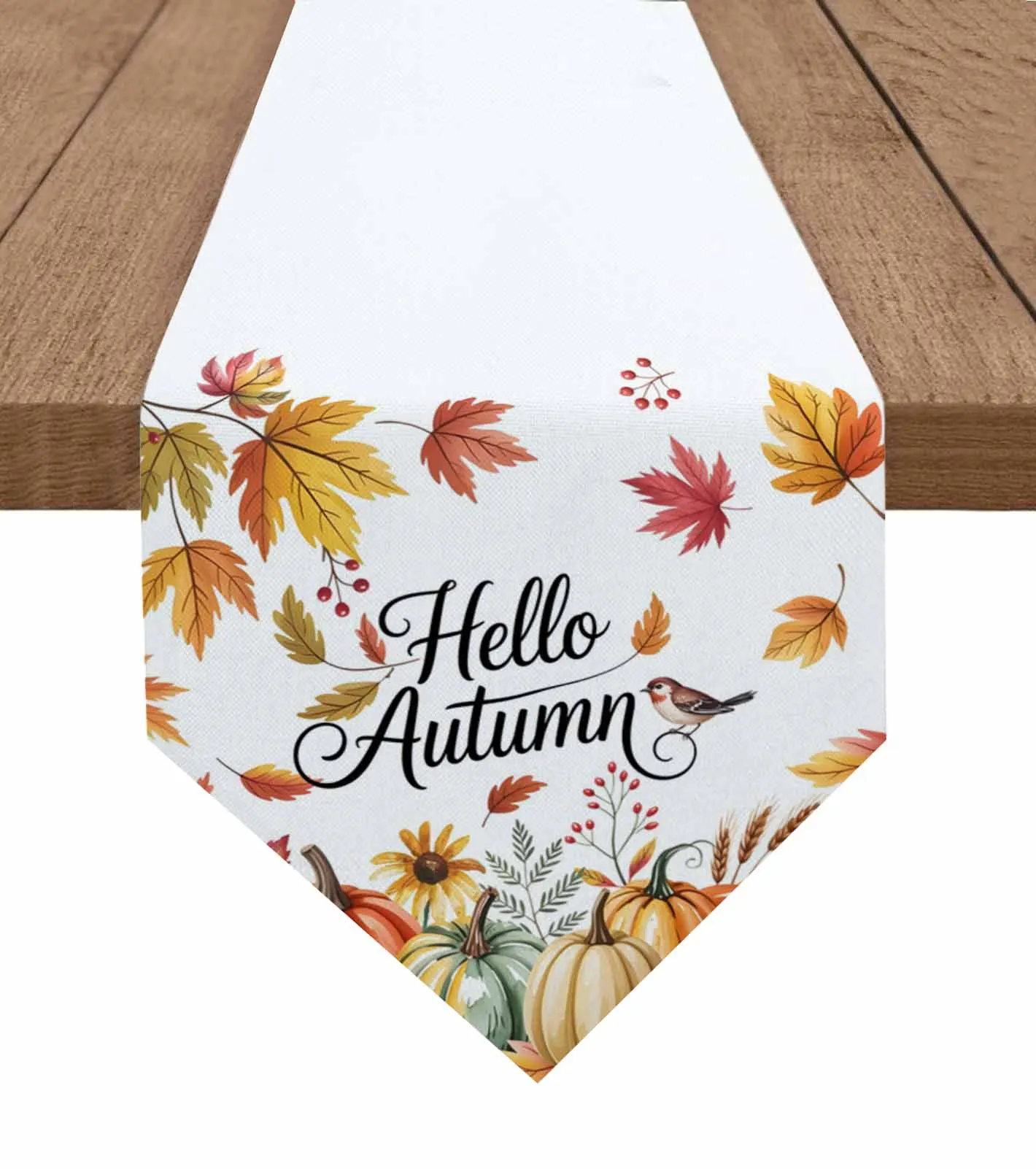 

Hello Autumn Pumpkin Thanksgiving Table Runner Holiday Wedding Party Decor Table Runners Dining Table Cover Decor