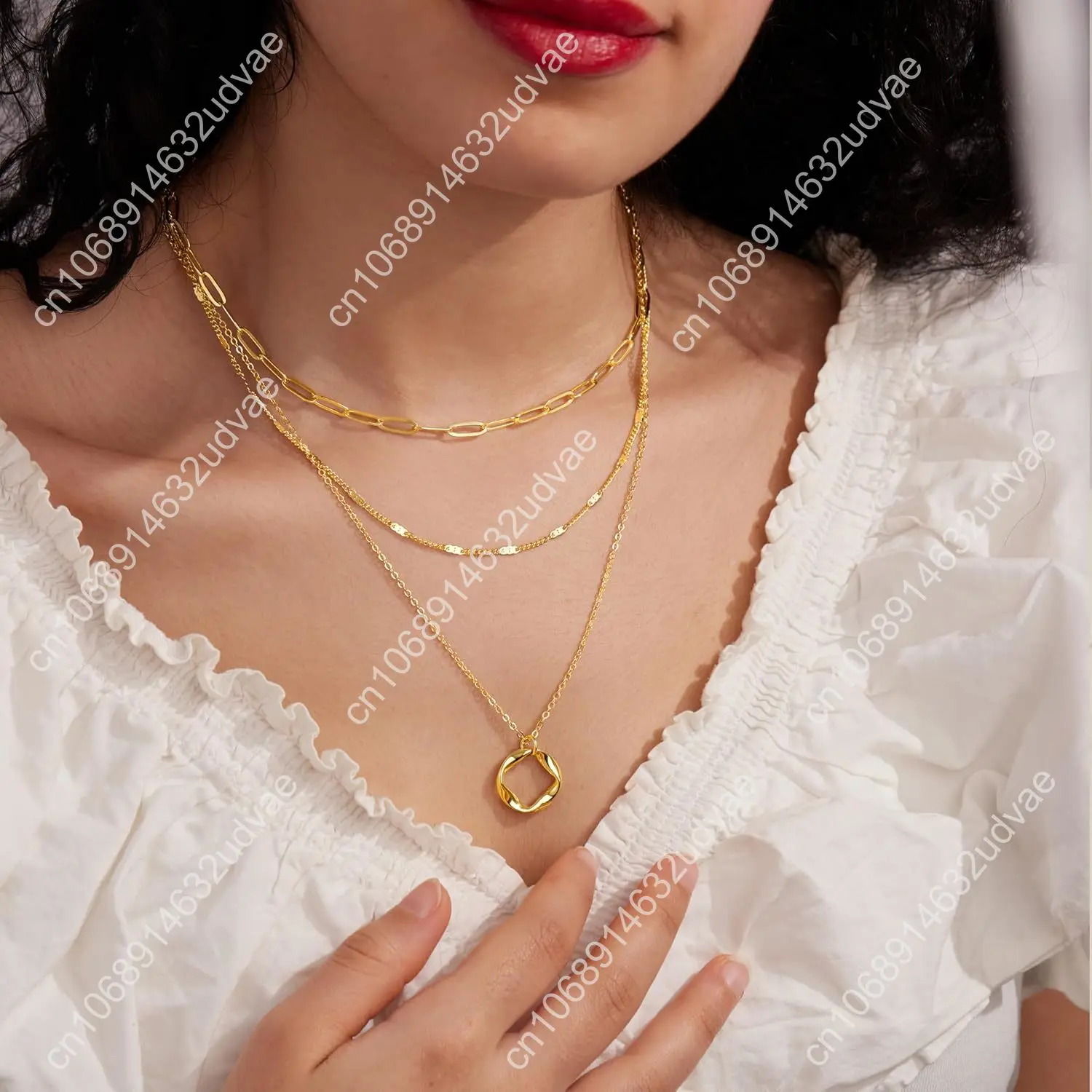 Многослойные золотые ожерелья для женщин, штабелируемые изящные 14-каратные золотые посеребренные модные круглые скрепки-цепочки с подвеской-колье, ожерелье S