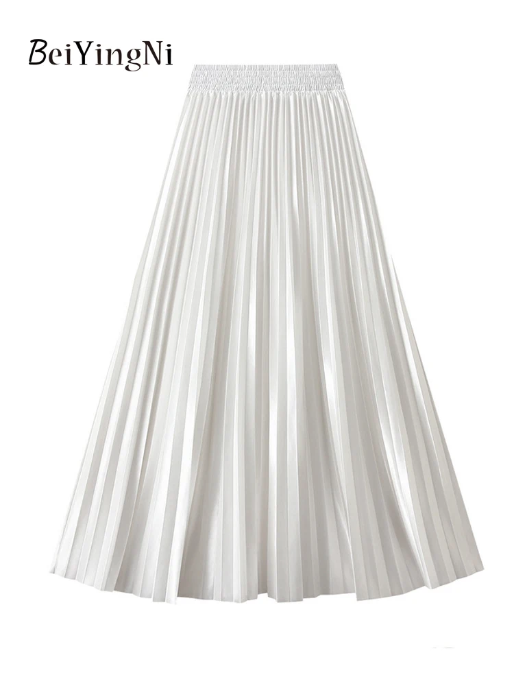 Beiyingni Spódnica damska z wysoką talią Casual Vintage Solidne długie plisowane spódnice Maxi Lady 20 kolorów Moda Prosta Saia Mujer Faldas