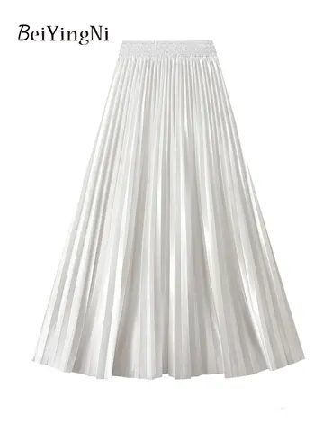 High Waist Pleated Maxi Skirt Women BEIYINGNI