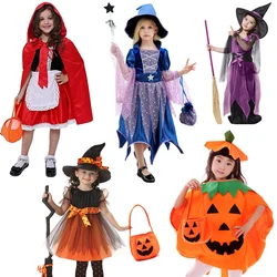 Baby Girls Halloween Witch Costume Children Cosplay Pumpkin Fancy Dresses Kids Dress Up Clothes With Hat Carnival Vestidos Set