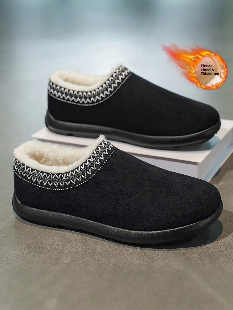 Men's Winter Cotton Slippers Fleece Lined Anti-slip Soft Bottom Outdoor Casual Birk-like Cotton Shoes Comfortable Slip-ons