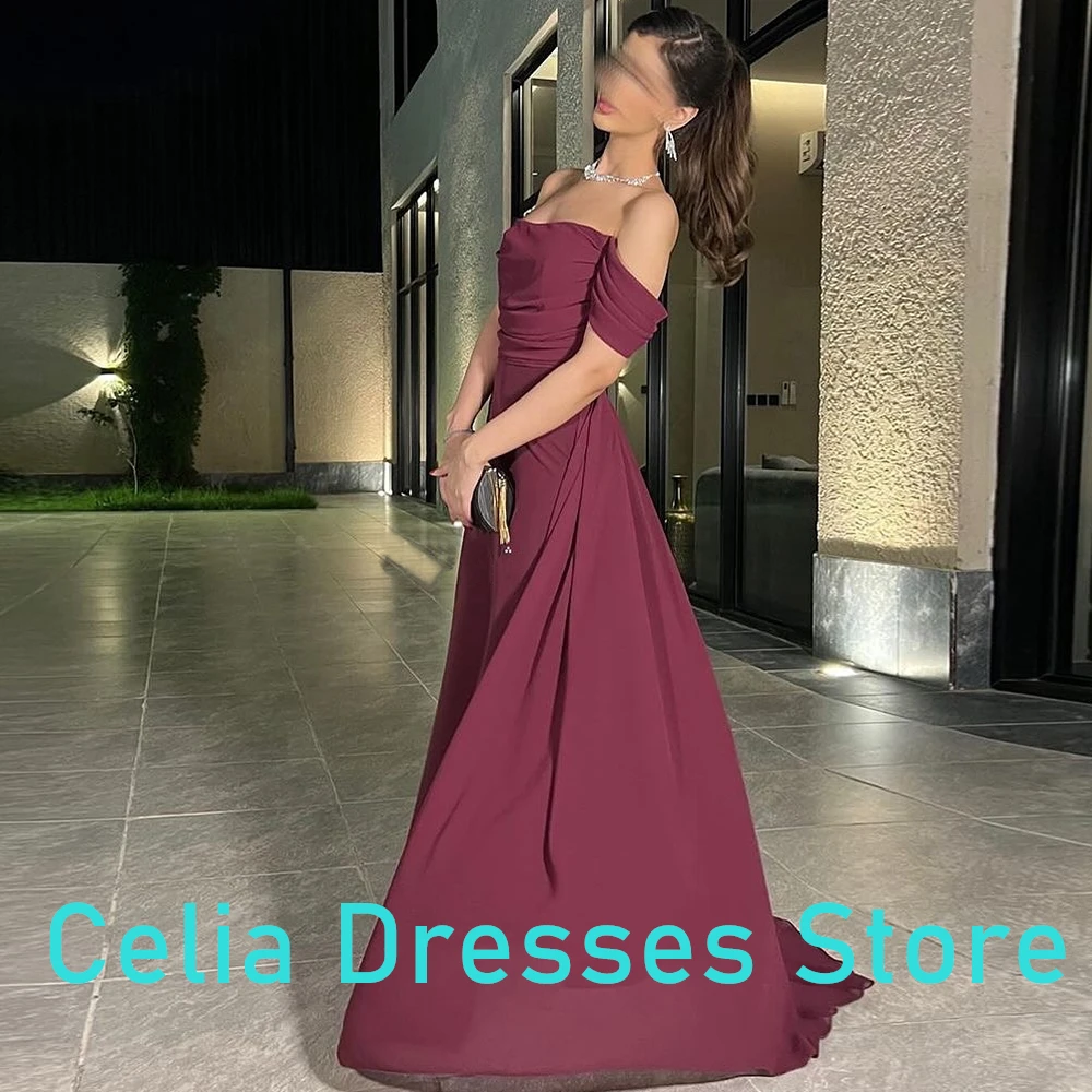 Elegant Solid Color Chiffon Sheath Strapless Plus Size Gowns For Occasions Pleats  Evening Dress Ankle Length Off the Shoulder