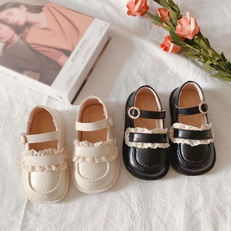 Children Princess Leather Shoes Casual Baby White Lace Decor Girls Spring Autumn Fashion Korean Style Sweet Princess Shoes