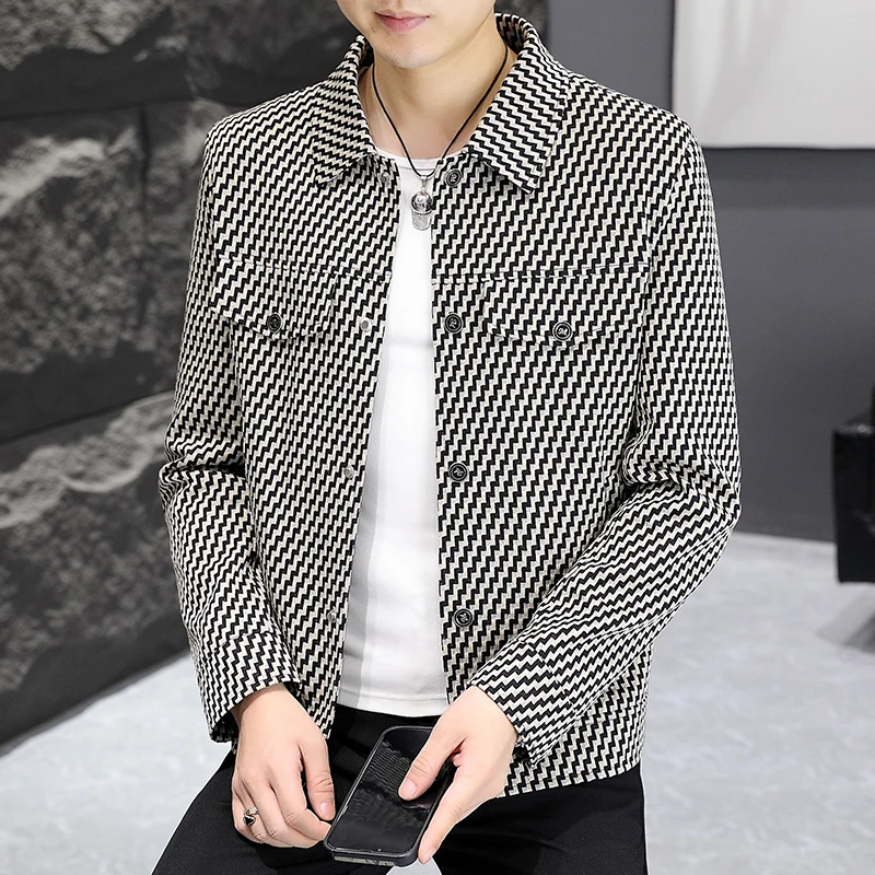 

Korean Fashion Autumn Plaid Jackets Men Casual Business Outwear Coats Slim Fit Social Streetwear Windbreaker Men Clothing M-4XL