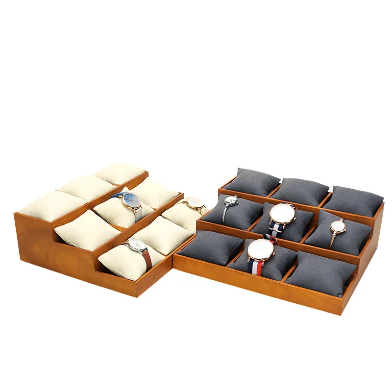 Wood 9 Slots Watch Organizer Bracelet Holder Boxes For Men Women Jewelry Show Shelf