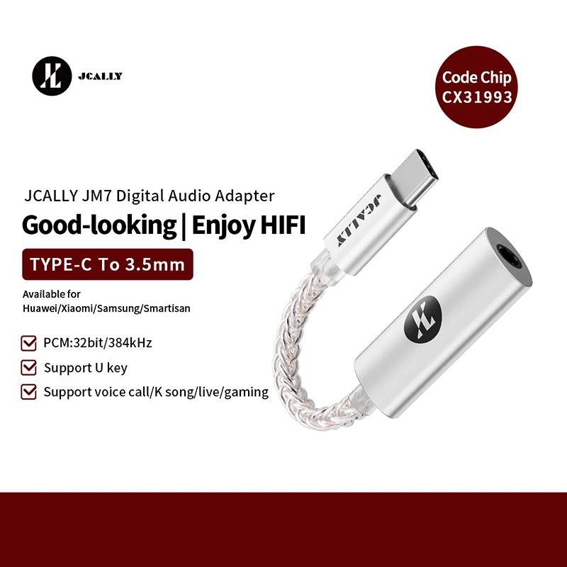 JCALLY JM7 USB TypeC/Light-ning To 3.5mm Digital Audio Cable DAC CX31993 For Android/Apple Adapter Decode Amp 32bit/384KHz