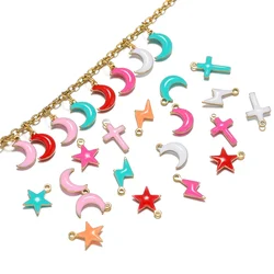 20pcs Stainless Steel Multicolored Enamel Charms Star Moon Cross Pendant Bulk for DIY Jewelry Necklaces Making Earrings Findings