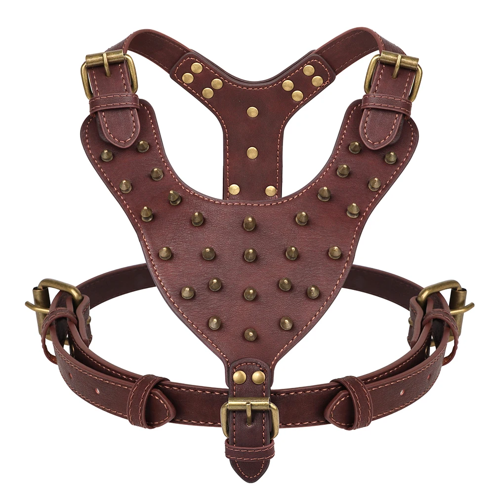 PU Leather Big Dog Harness Spiked Studded Dog Harnesses Riveted Pet Pitbull Labrador Training Vest Durable For Medium Large Dogs