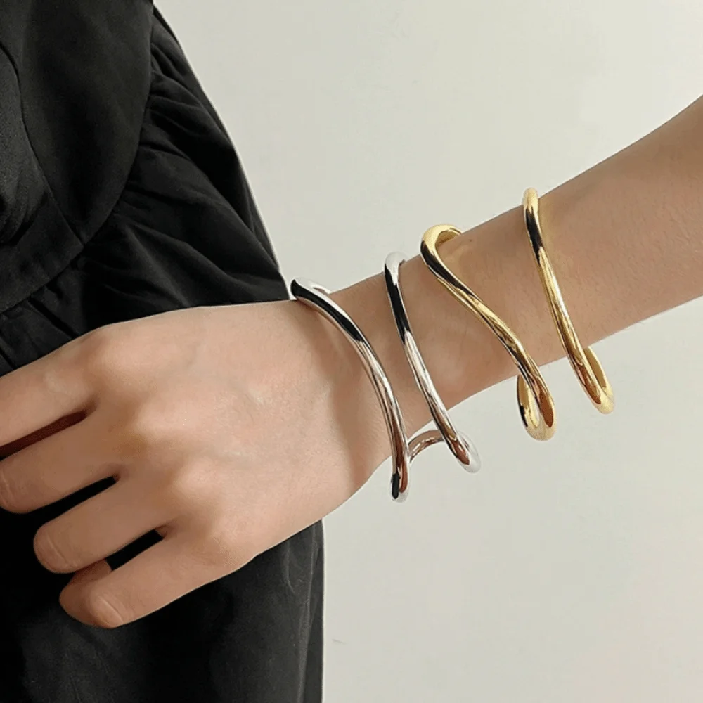 

Alloy Wide Irregular Open Bangle Double-layer Jewelry Accessories Metal Cuff Bangles Minority Design Gold Silver