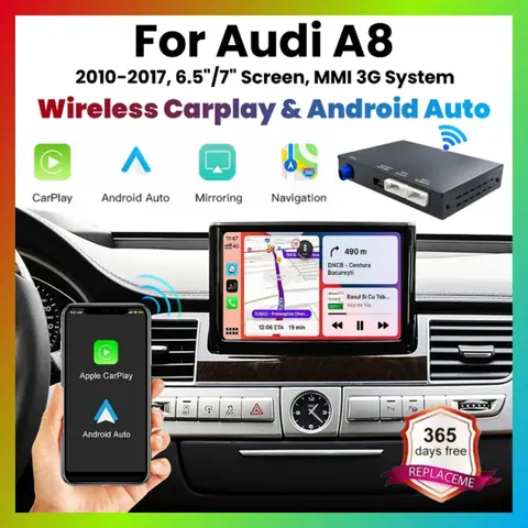 ANYFAR Wireless CarPlay Android Auto Interface for Audi A8 2012-2015 MMI 3G with AirPlay Mirror Link Car Play Functions