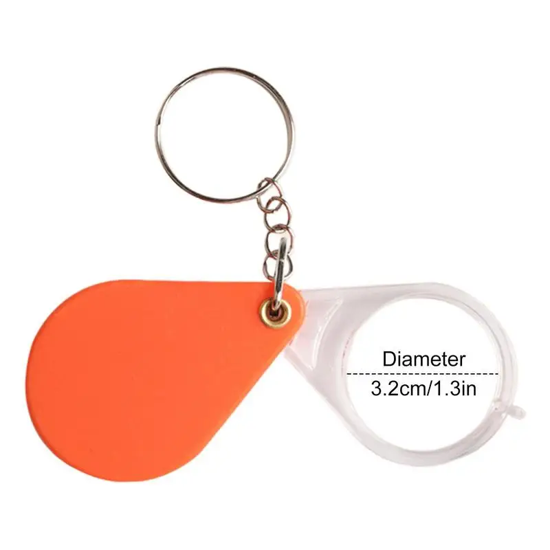 Portátil Folding Keychain Magnifier, pequena lupa portátil, laranja lupa para pessoas idosas, casa