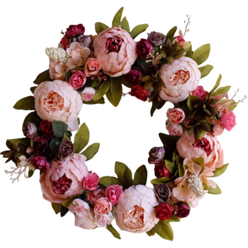 

European Peony Wreath Retro Door Lintel Decoration Peony Simulated Garland For Home Birthday Wedding Party Hanging Door Decor