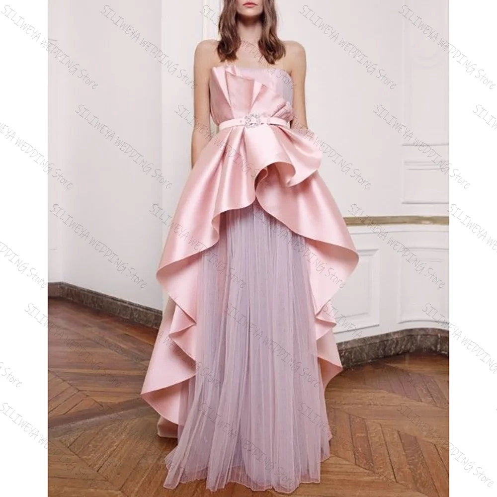 Lindo vestido De noche rosa claro sin tirantes A-Line vestido De fiesta elegante batas De Soirée vestidos personalizados