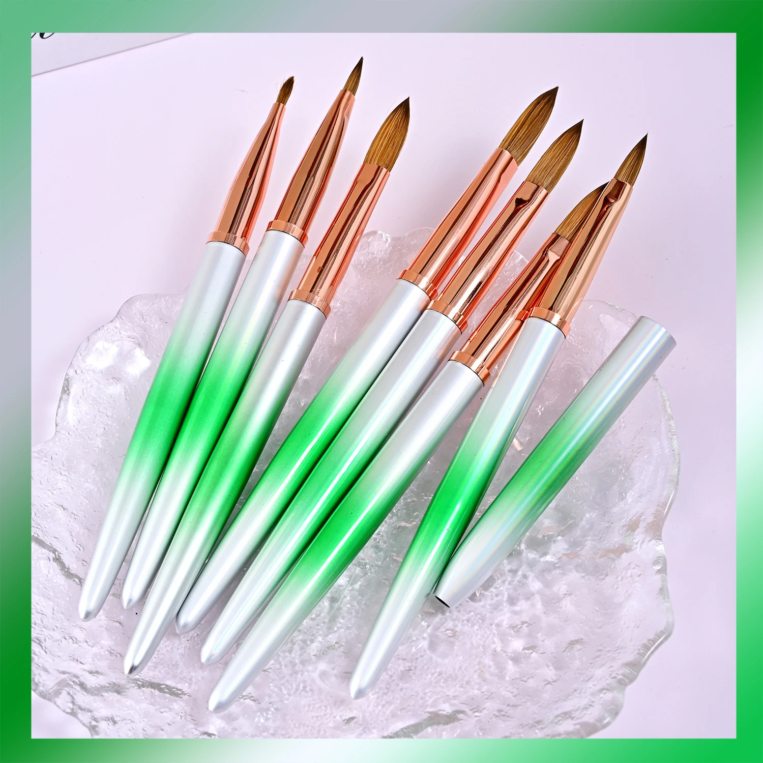 

Professional Dual-Ended Green Chromatic Nail Pen, Metal Handle Crystal Art Brush for Salon & Home Use