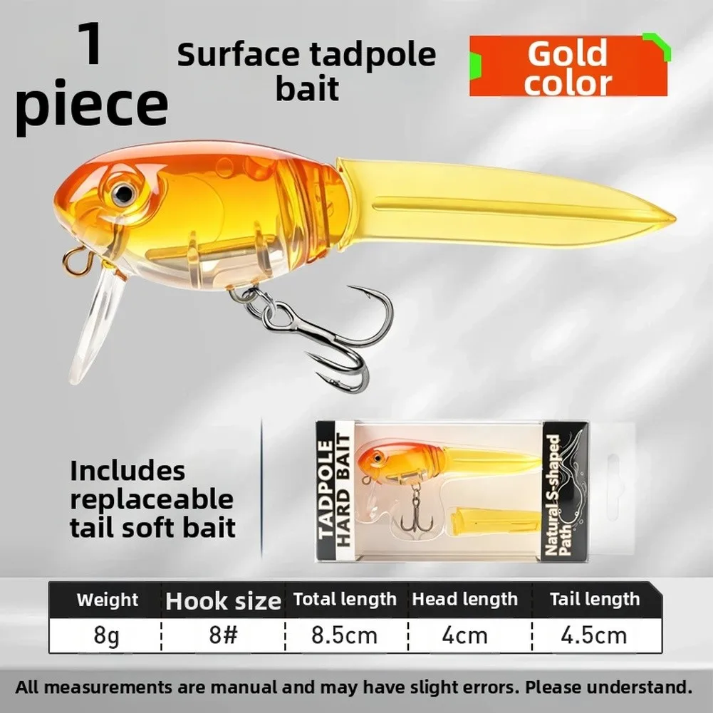 For Surface-Floating Tadpole Lure Engineered for Weedless Performance and Active Splashing to Draw For Bass Trout Pike Crappie