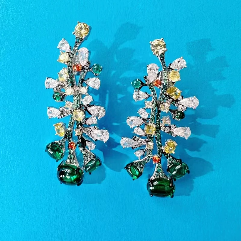 ZOCA Green Flower Enamel Earrings for Women Luxury Trendy 925 Sterling Silver Wedding Party Romantic Lady Earrings New Jewelry