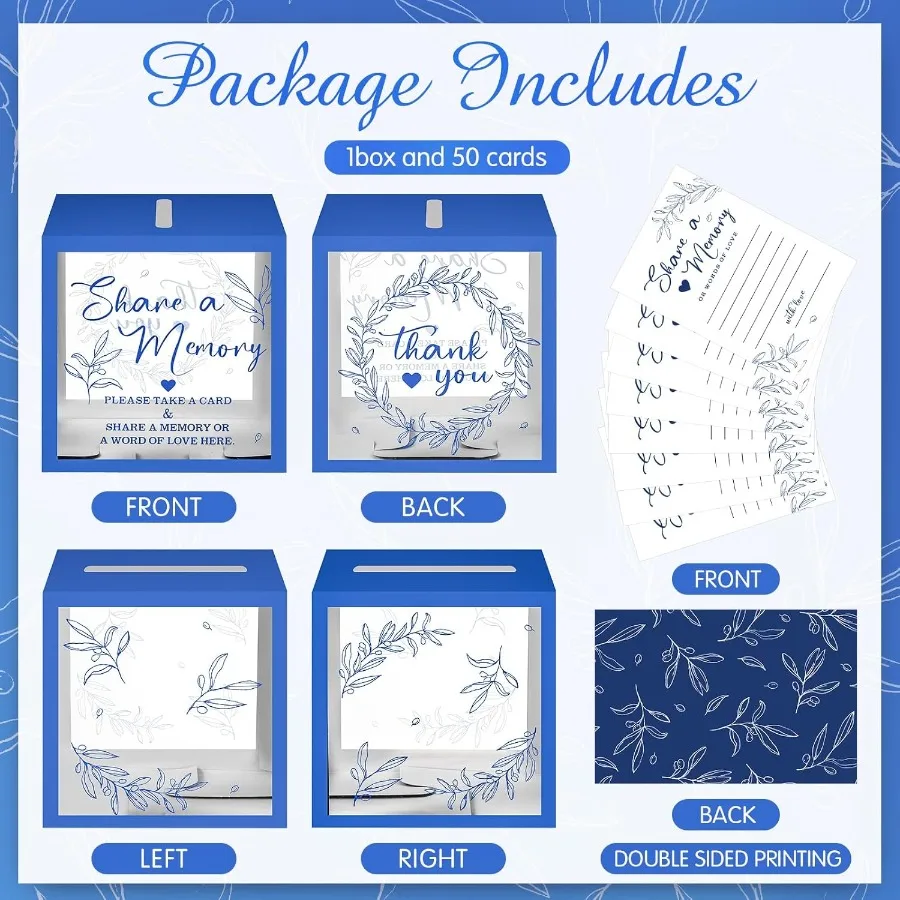 50 Stück Greenery Share a Memory Cards for Collections of Life Memory Guest Cards Box Ideas for Funeral Graduation Wedding Brida