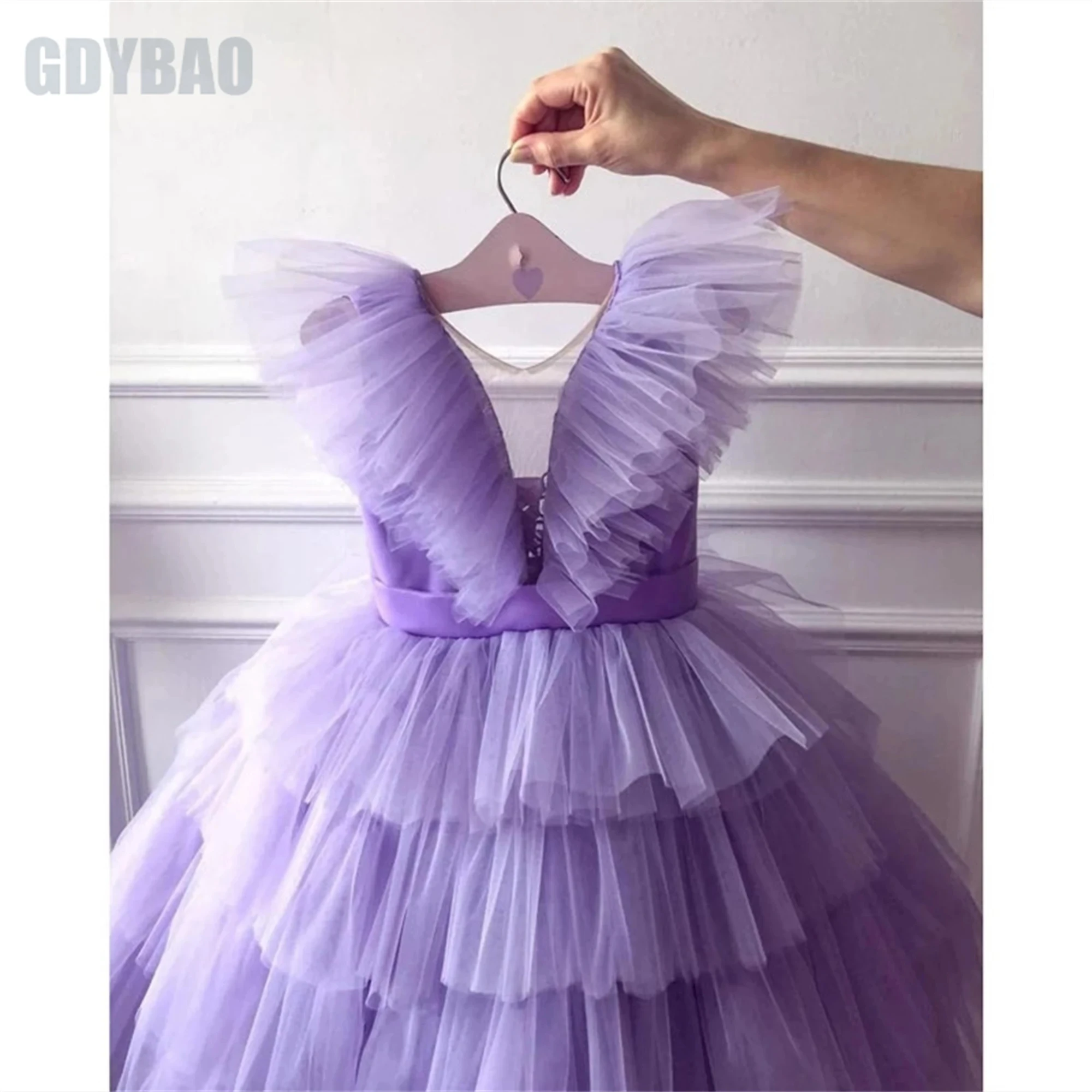 Puffy Long Flower Girl Dresses for Weddings Tiered Child Tulle Party Birthday Pageant Dress Baby Ruffles Formal Prom Dresses