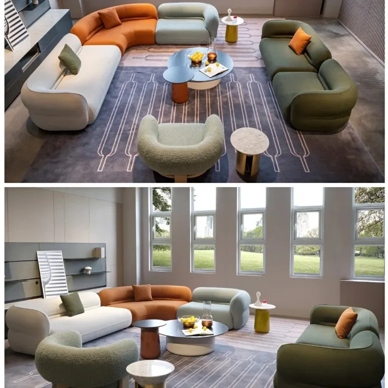 Ball fabric large apartment living room straight row multi-person corner curved combination sofa