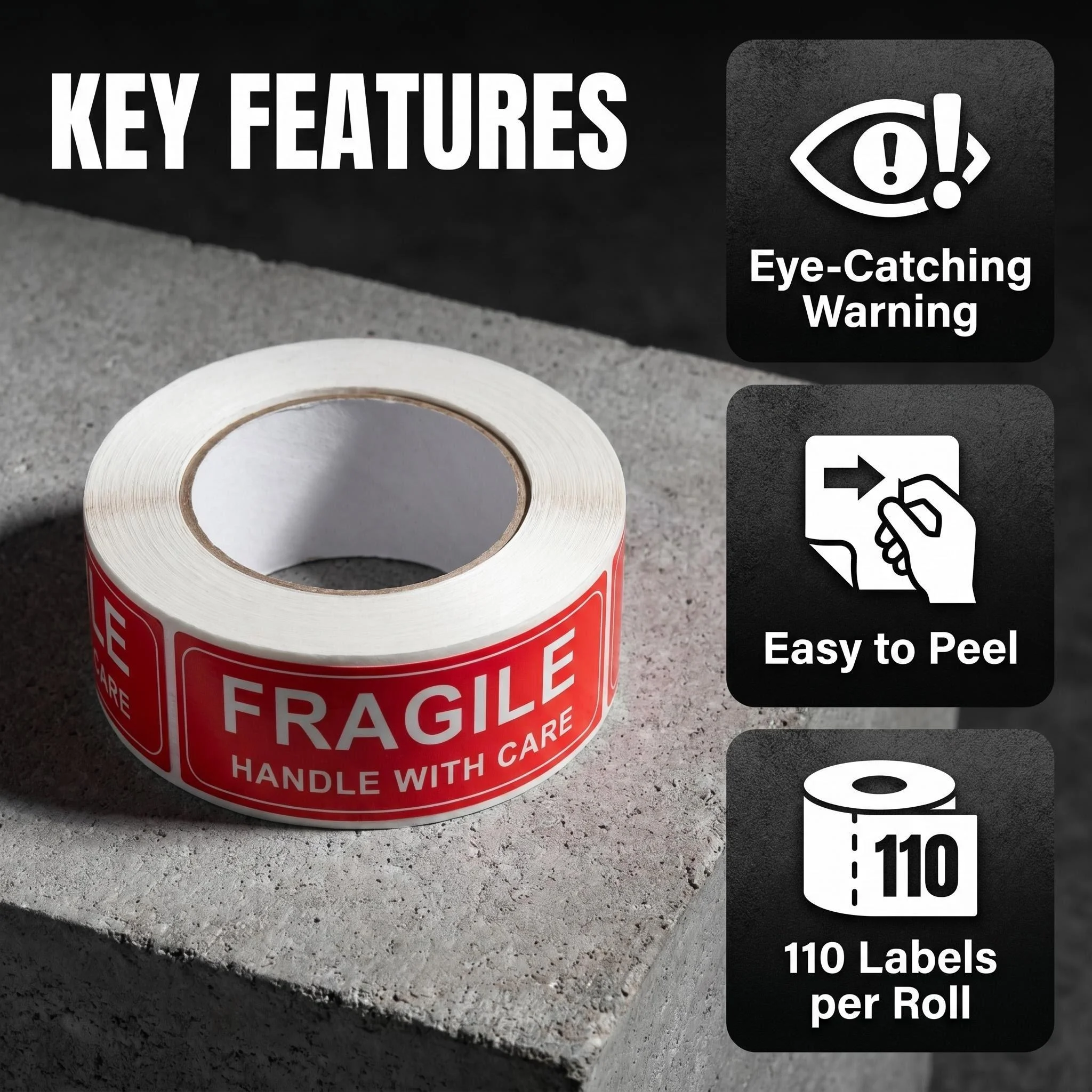 Fragile Warning Sticker Roll 110 Pcs Red White Print for Courier Shipment Cross-border Logistics Home Moving Sorting
