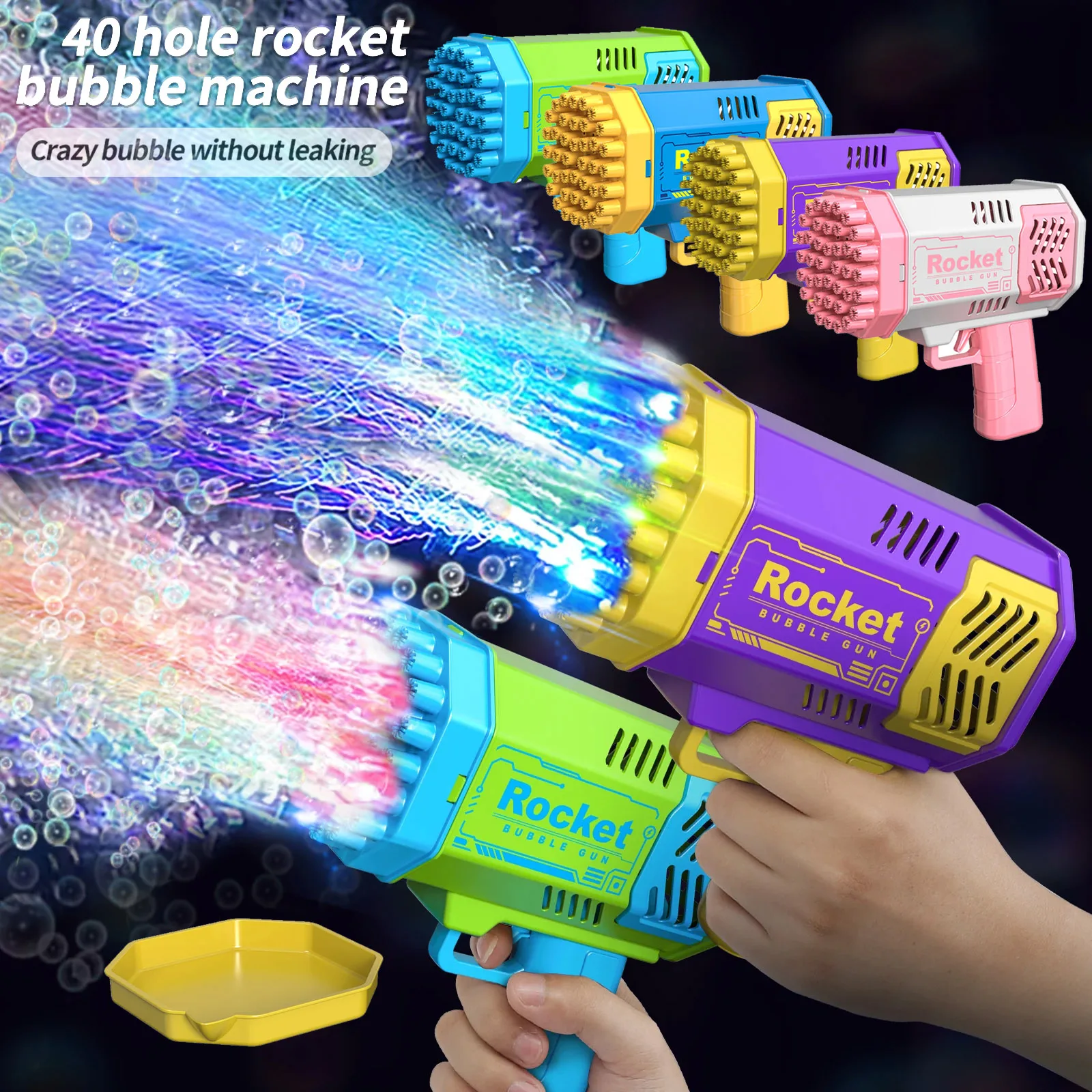 40 fori Electric Rocket Bubble Machine Handheld Automatic Space Light Bubble Gun Kids Outdoor Battle Toys senza Bubble Water