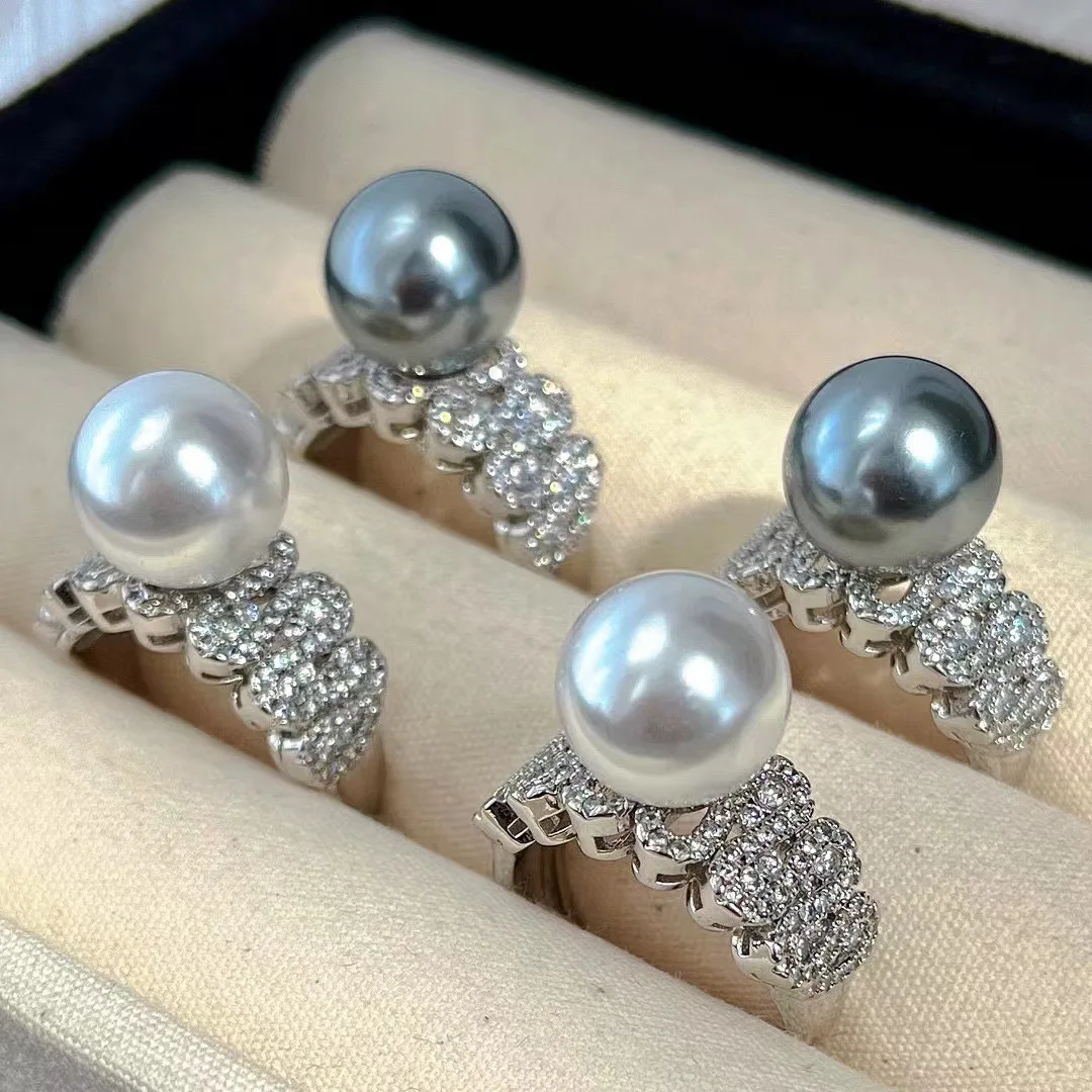 

High Quality Australian White Shell Pearl Tahitian Platinum Gray Maillard Ring