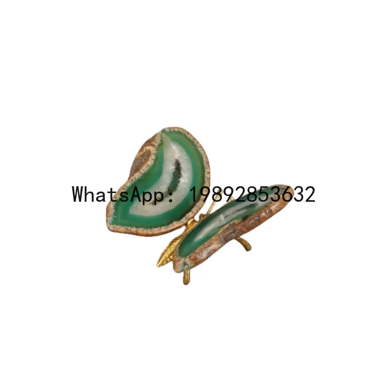 Colored Agate Butterfly Ornament Natural Agate Chips Brass Simulation Insects Butterfly Statue Metal Figurine Home Decoration