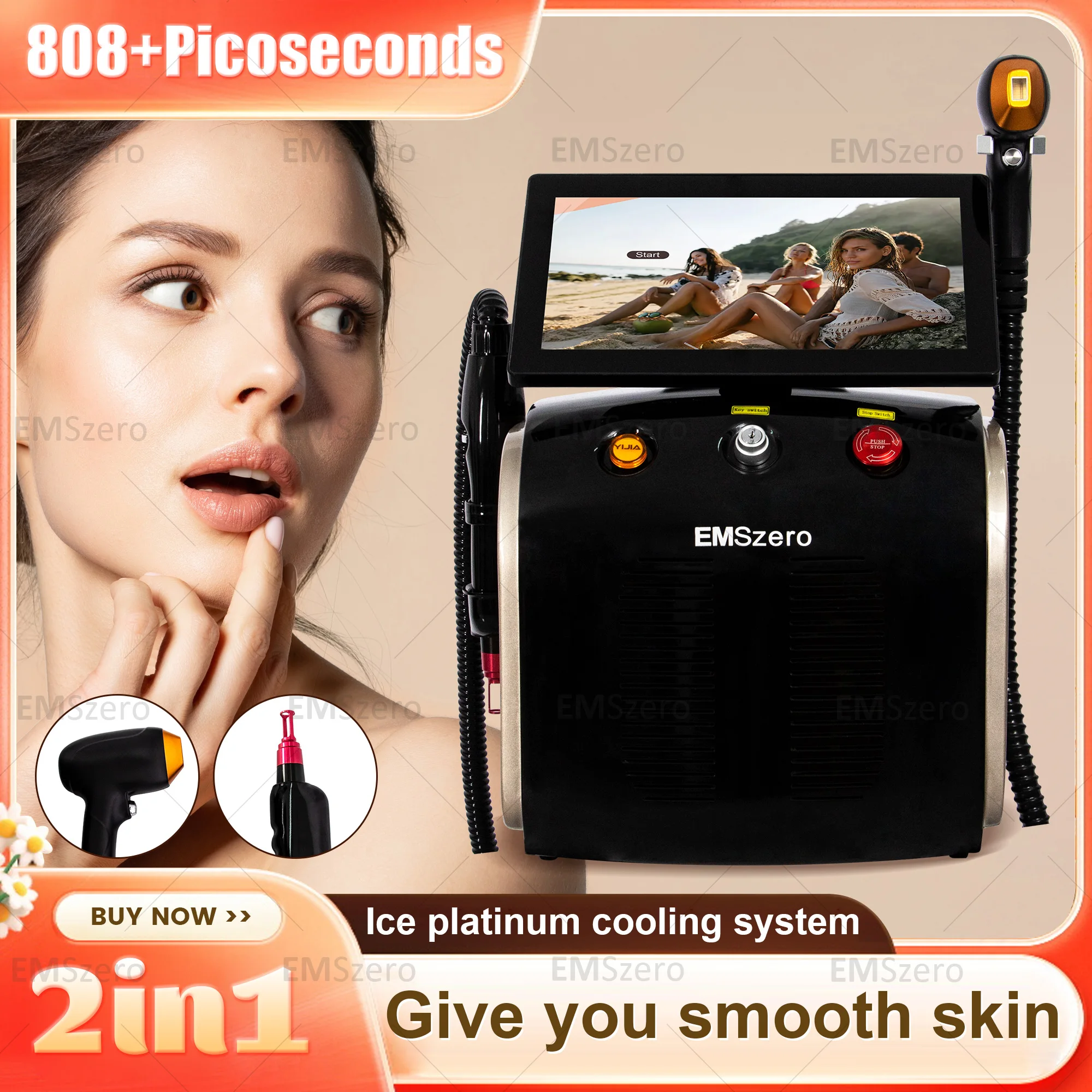 

2 in 1 808nm Diode Laser 4 Wavelength 755/808/1064nm Picosecond Laser Hair Tattoo Removal Machine NEW.