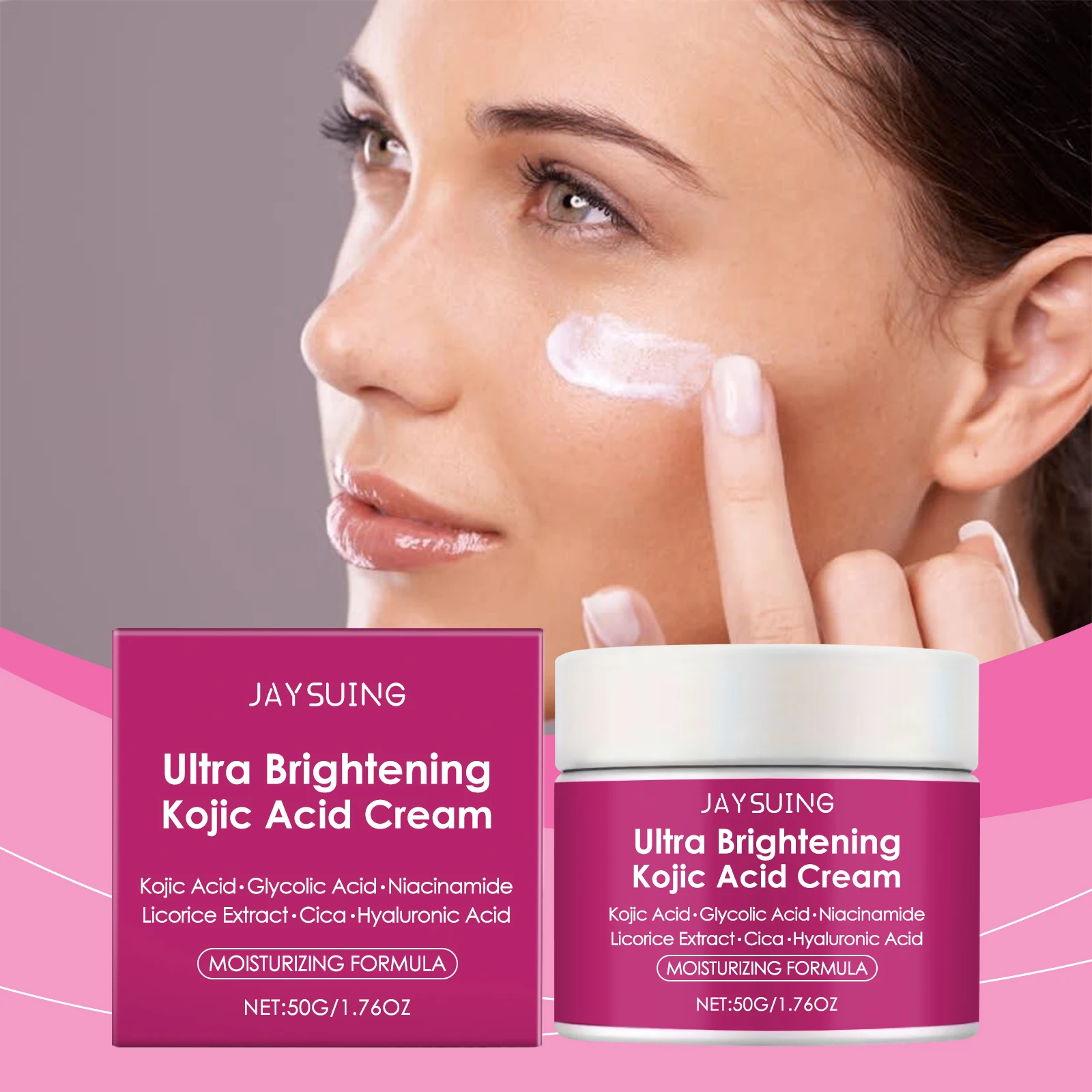 

Kojic Acid Facial Cream Lighten Skin Tone Moisturizing Hydrating Smoothing Firm Face Reduce Dryness Discomfort Niacinamide Cream