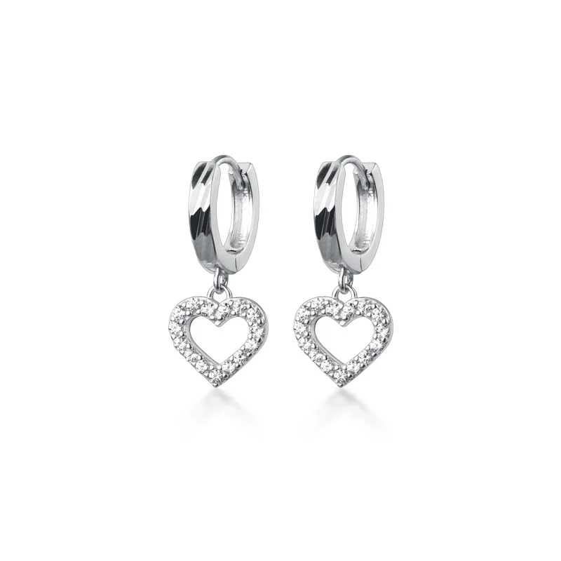 MloveAcc Vintage Real 925 Sterling Silver CZ Heart Women Hoop Earrings Fashion Earrings Jewelry