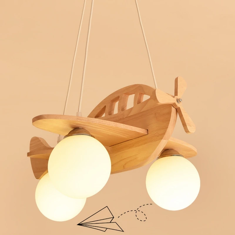 Modern Wood Airplane Ceiling Chandelier for Children Kids Boy Bedroom LED Hanging Pendant Lamp Nursery Aircraft Suspension Light