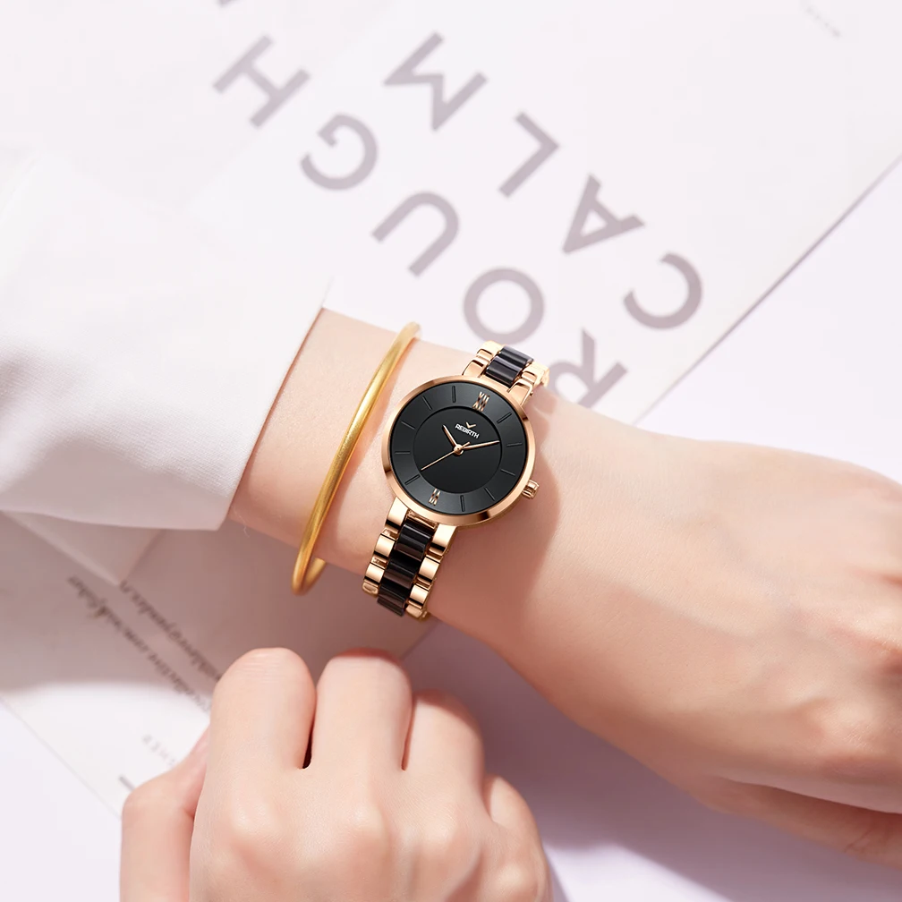 REBIRTH Waterproof Women's Watch Original Korea Elegant Quartz Ceramic Watch