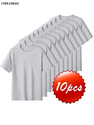 FORLENGKE-10-Pack Men's Plain Crew Neck T-Shirts, Casual Versatile Solid Color Tees, Perfect for Any Occasion, Best Value Bundle