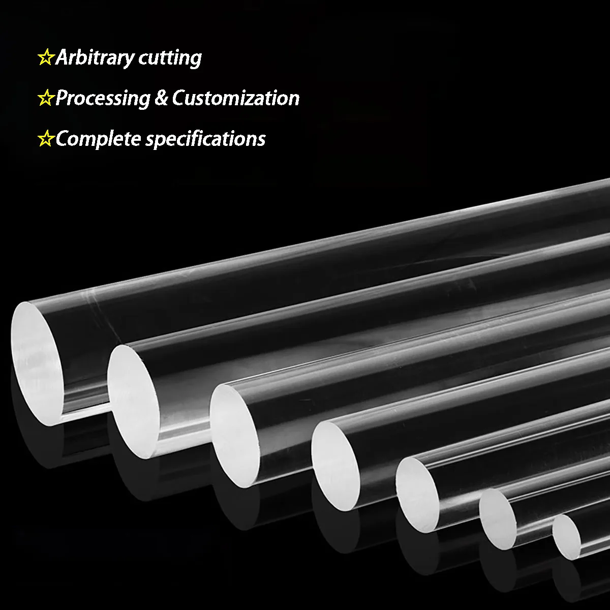 Haste redonda acrílica de alta transparência, haste de vidro orgânico, haste sólida, personalização de processamento cilíndrico de plástico PMMA