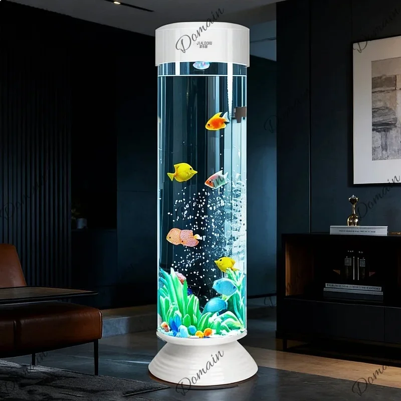 Hi Cylindrical Acrylic Fish Tank Small Medium Living Room New Vertical Floor Standing Goldfish Tank One-Key Drain