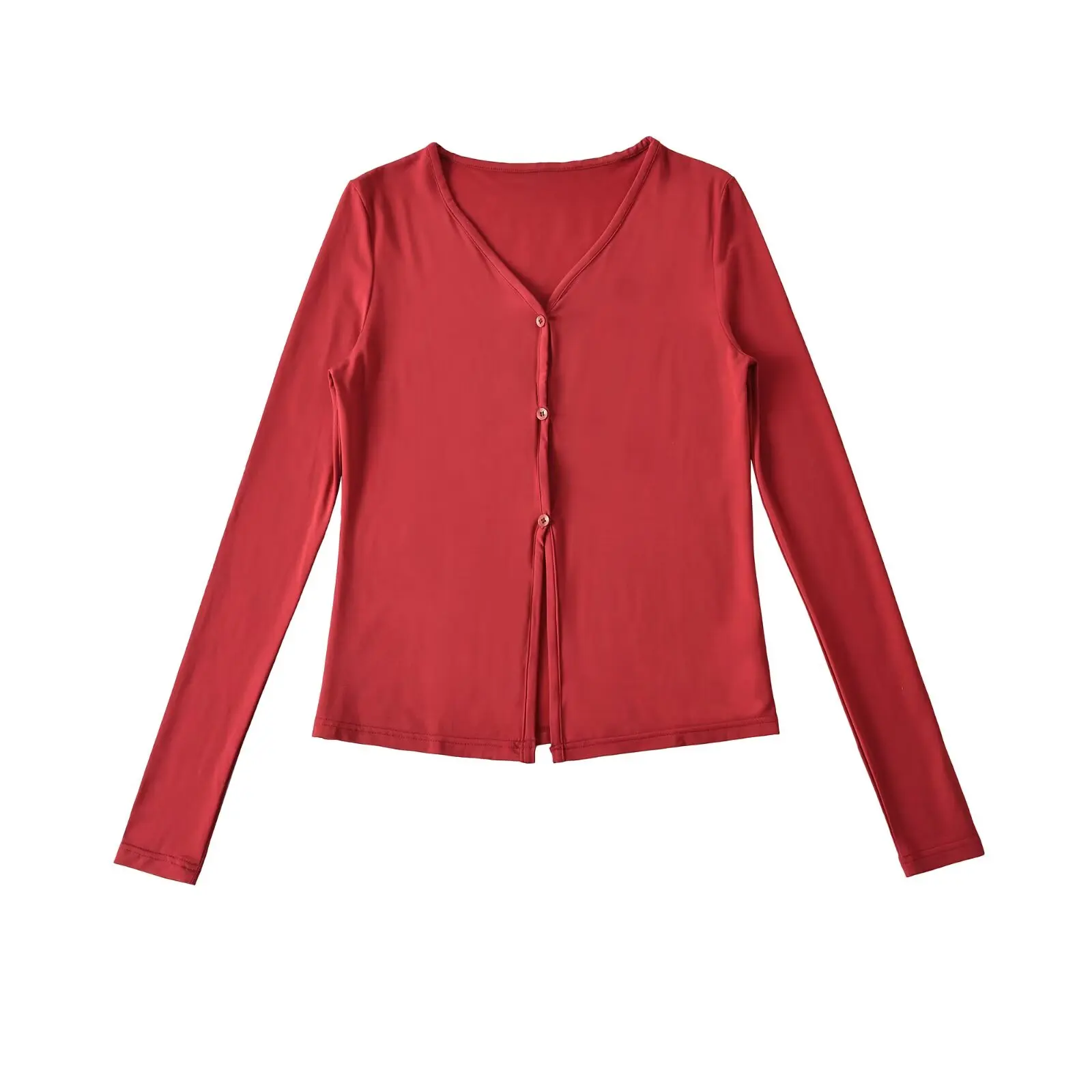 الرجعية الأمريكية V-ne طويلة Sve تي شيرت المرأة طبقة قاعدة التخسيس اللون سترة علوية للخريف تنوعا سليم صالح #5