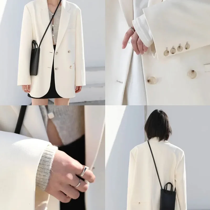Fanan женские пиджаки куртки корейский шикарный двубортный офисный женский пиджак с длинными рукавами повседневная свободная верхняя одежда средней длины топ