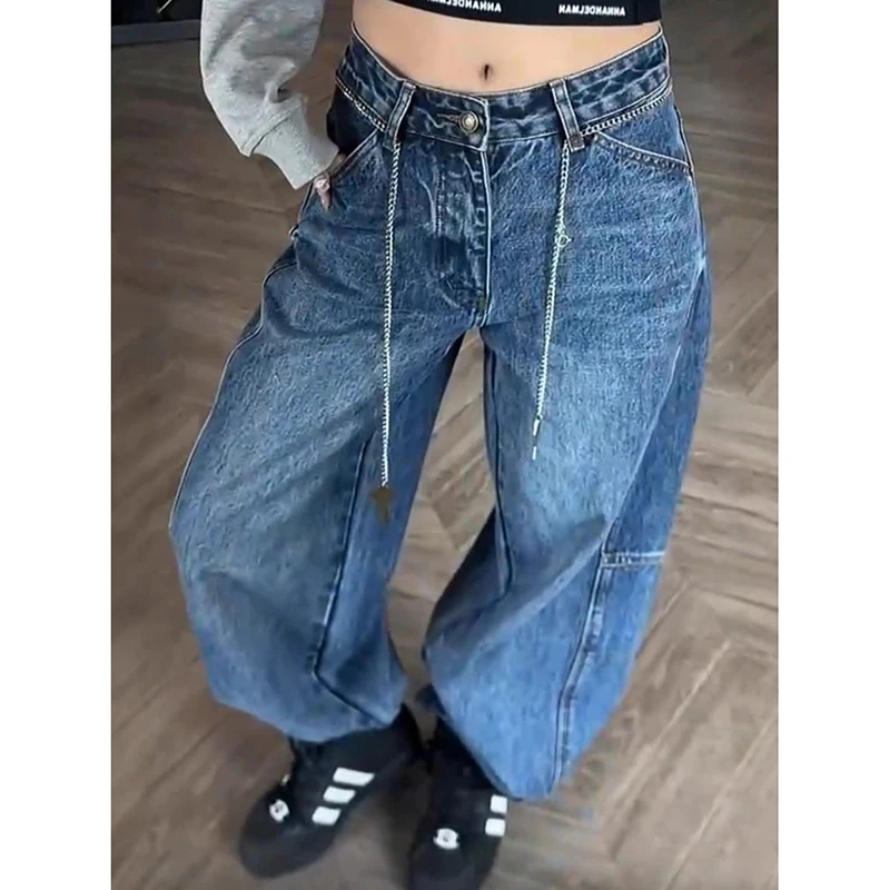 Blue Y2k Baggy Cargo Jeans Women Vintage Harajuku Jean Pants American Retro 2000s Style Oversize Denim Trousers Clothes Autumn